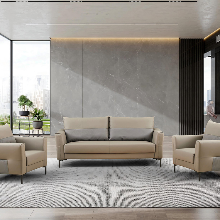 Home Office With Sofa - طقم أريكة مكتب جلدي حديث لاستقبال