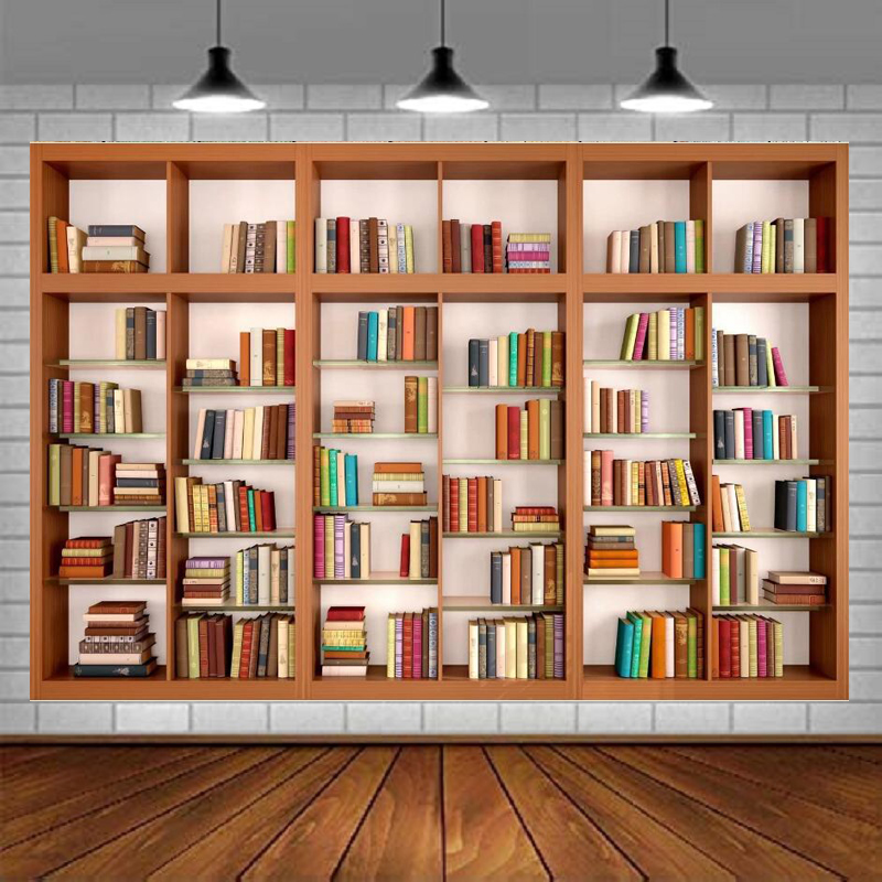 Home Office Background For Zoom - خلفية تصوير خشبية عصرية لرف الكتب